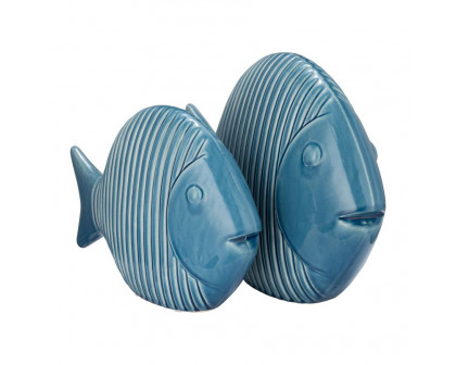 Sagebrook 12" Ceramic V Striped Fish - Blue