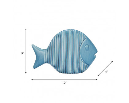 Sagebrook 12" Ceramic V Striped Fish - Blue