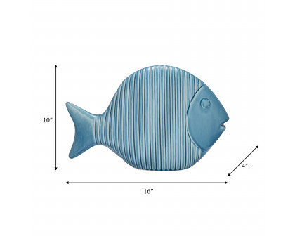 Sagebrook 16" Ceramic V Striped Fish - Blue