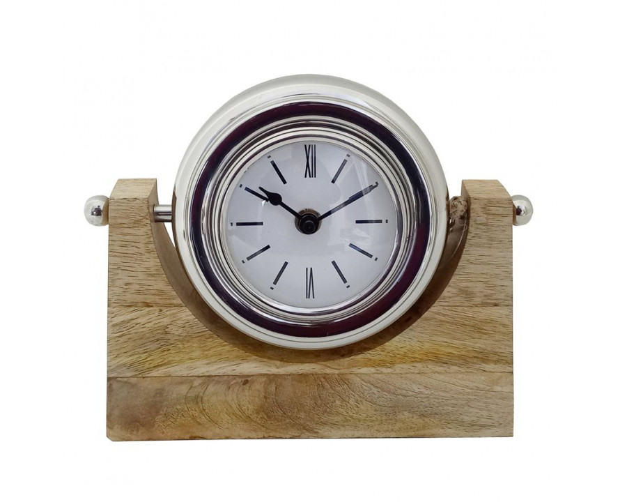 Sagebrook - 7" Wood Lock-on-Stand Table Clock in Nickel