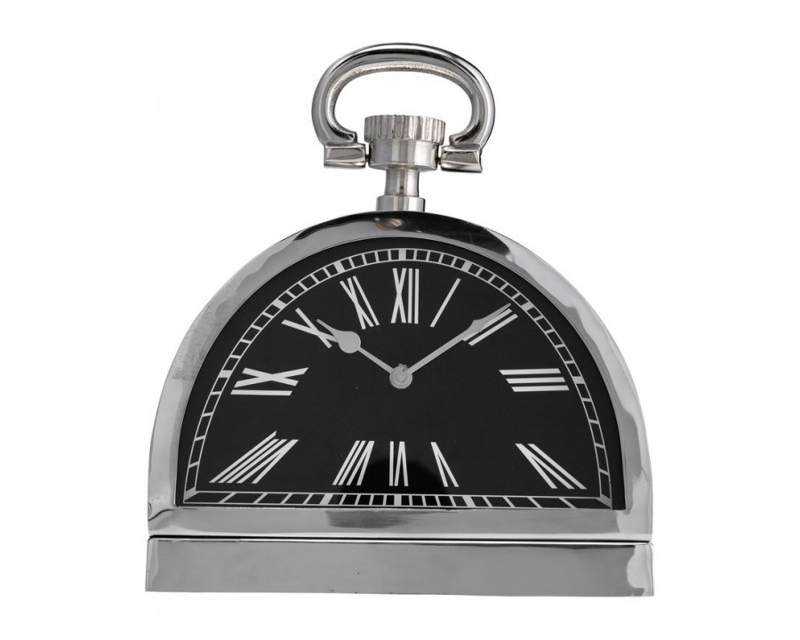 Sagebrook - 10" Metal Leaning Table Clock With Handle in Nickel