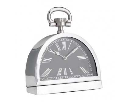 Sagebrook - 10" Metal Leaning Table Clock With Handle in Nickel