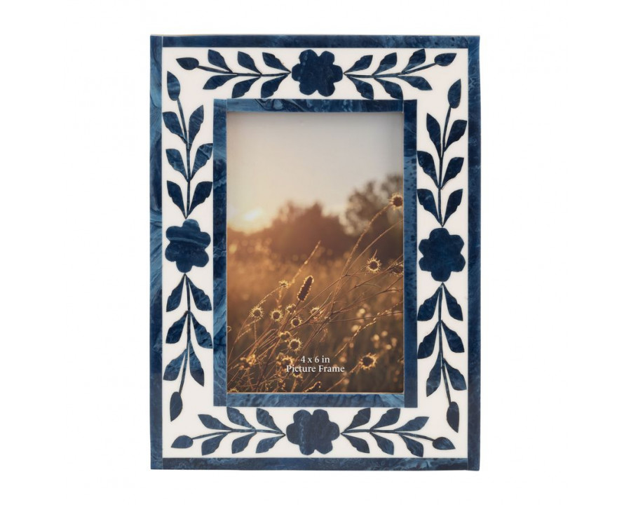 Sagebrook - 4"x6" Resin Blue Petals Photo Frame in White/Blue