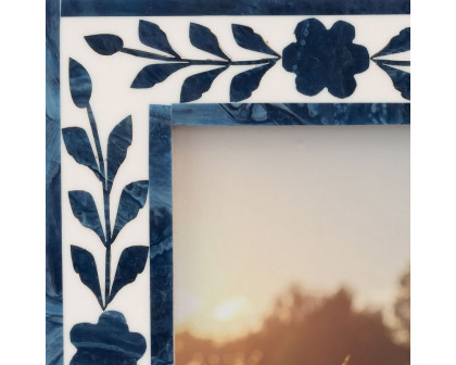 Sagebrook - 4"x6" Resin Blue Petals Photo Frame in White/Blue