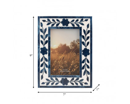 Sagebrook - 4"x6" Resin Blue Petals Photo Frame in White/Blue