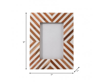 Sagebrook - 4"x6" Resin Herringbone Lines Photo Frame in White/Wood