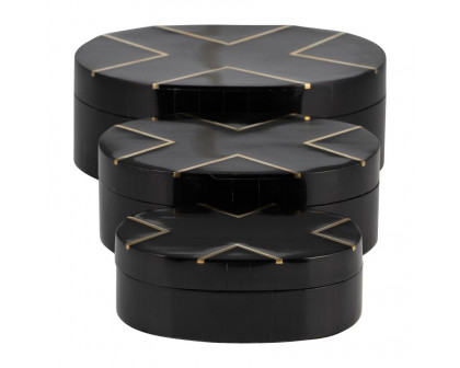 Sagebrook - 6"/7"/9" Resin Brass Inlay Oval Boxes (Set Of 3) in Black/White