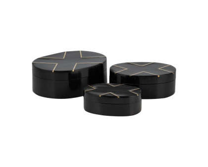 Sagebrook - 6"/7"/9" Resin Brass Inlay Oval Boxes (Set Of 3) in Black/White