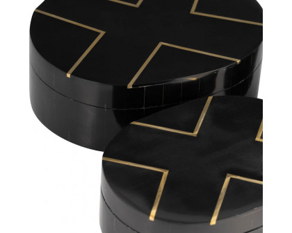 Sagebrook - 6"/7"/9" Resin Brass Inlay Oval Boxes (Set Of 3) in Black/White