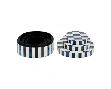 Sagebrook - 6"/7"/9" Resin Checkered Pattern Oval Boxes (Set Of 3) in White/Blue