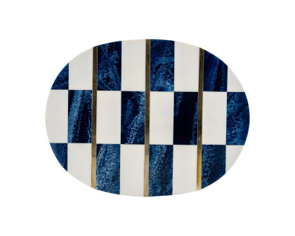 Sagebrook - 6"/7"/9" Resin Checkered Pattern Oval Boxes (Set Of 3) in White/Blue