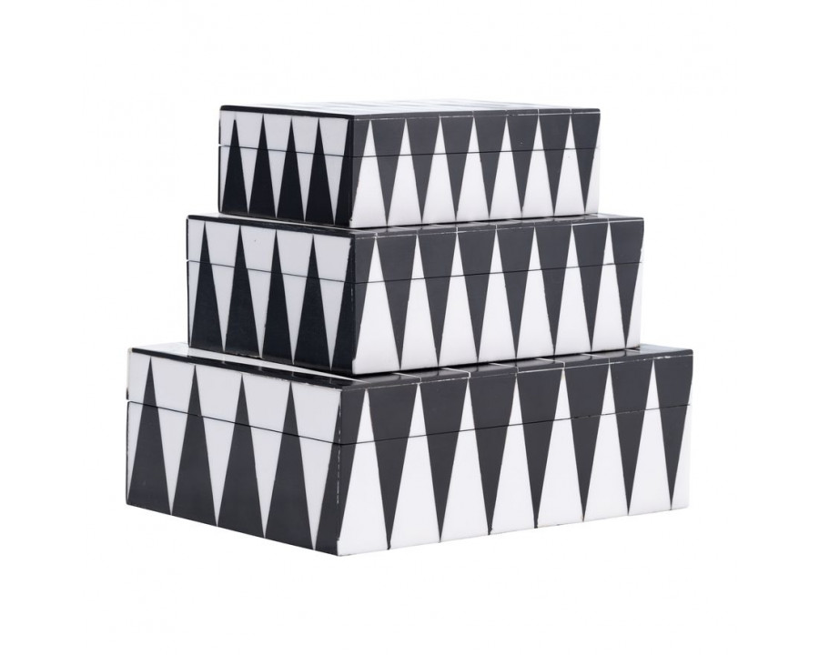 Sagebrook - 6"/7"/9" Resin Sharp Lines Rec Boxes (Set Of 3) in Black/White