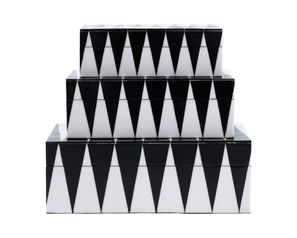 Sagebrook - 6"/7"/9" Resin Sharp Lines Rec Boxes (Set Of 3) in Black/White