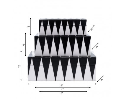 Sagebrook - 6"/7"/9" Resin Sharp Lines Rec Boxes (Set Of 3) in Black/White