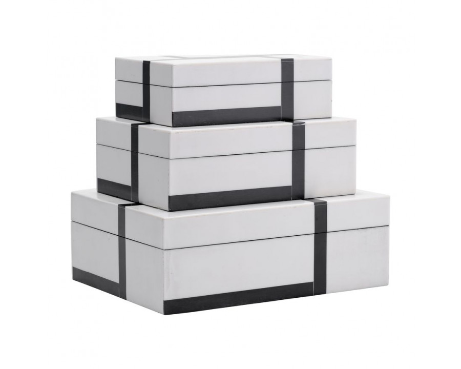 Sagebrook - 6"/7"/9" Resin Bold Lines Design Rec Boxes (Set Of 3) in Black/White