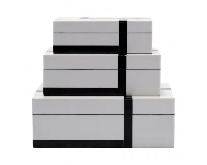 Sagebrook - 6"/7"/9" Resin Bold Lines Design Rec Boxes (Set Of 3) in Black/White