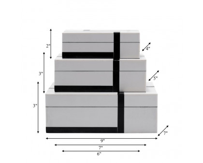 Sagebrook - 6"/7"/9" Resin Bold Lines Design Rec Boxes (Set Of 3) in Black/White