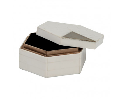 Sagebrook - 5"/7" Resin Hexagon Boxes With Brass Inlay (Set Of 2) in White/Gold