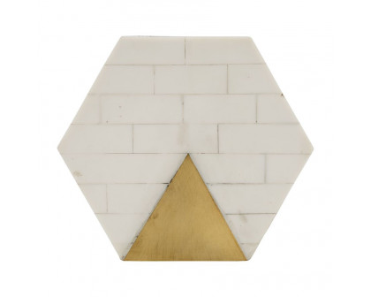 Sagebrook - 5"/7" Resin Hexagon Boxes With Brass Inlay (Set Of 2) in White/Gold