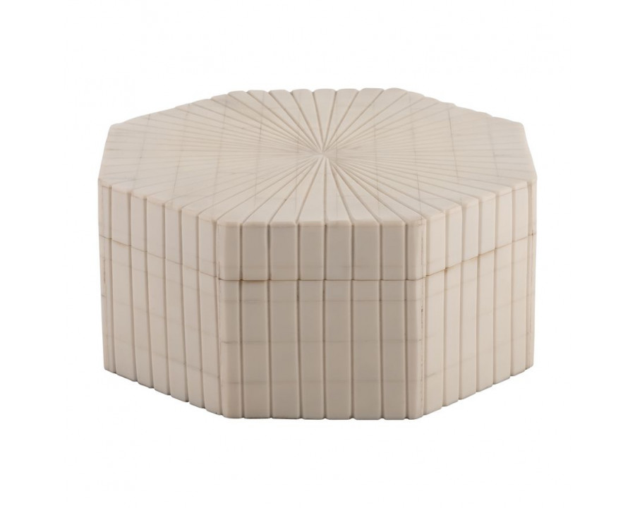 Sagebrook - 6"/8" Resin Hexagon Boxes With Ridge Design (Set Of 2) in Ivory