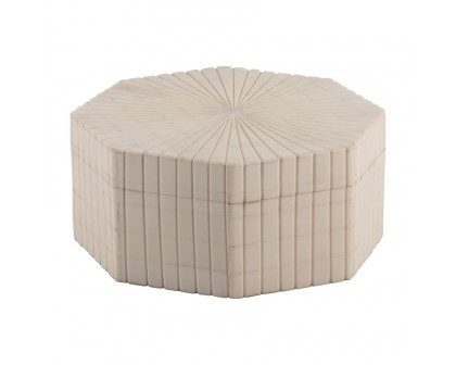 Sagebrook - 6"/8" Resin Hexagon Boxes With Ridge Design (Set Of 2) in Ivory