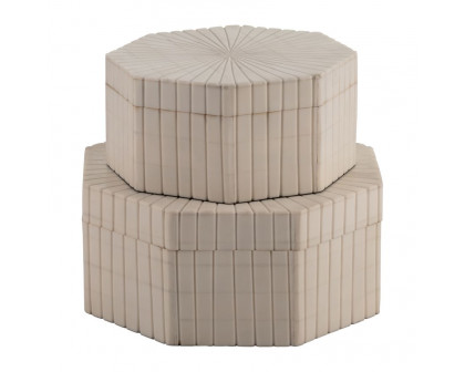 Sagebrook - 6"/8" Resin Hexagon Boxes With Ridge Design (Set Of 2) in Ivory