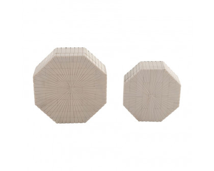 Sagebrook - 6"/8" Resin Hexagon Boxes With Ridge Design (Set Of 2) in Ivory