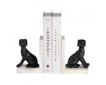 Sagebrook - 4" Metal/Marble Sitting Dog Bookends (Set Of 2) in Black/White