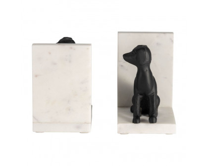 Sagebrook - 4" Metal/Marble Sitting Dog Bookends (Set Of 2) in Black/White