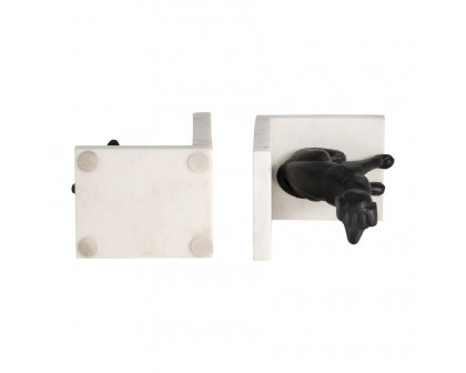 Sagebrook - 4" Metal/Marble Sitting Dog Bookends (Set Of 2) in Black/White