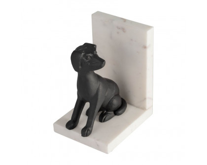 Sagebrook - 4" Metal/Marble Sitting Dog Bookends (Set Of 2) in Black/White