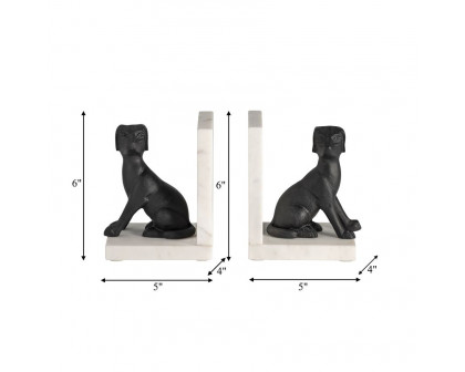 Sagebrook - 4" Metal/Marble Sitting Dog Bookends (Set Of 2) in Black/White