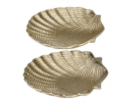 Sagebrook 10"/12" Metal Flat Shell Dish (Set Of 2) - Champagne