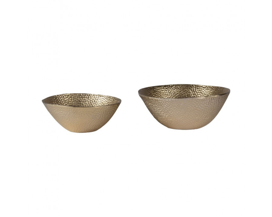 Sagebrook - 11"/13" Metal Round Hammered Bowls (Set Of 2) in Champagne