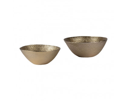 Sagebrook - 11"/13" Metal Round Hammered Bowls (Set Of 2) in Champagne