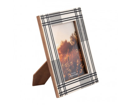 Sagebrook - 4"x6" Resin Plaid Lines Photo Frame in Black/White