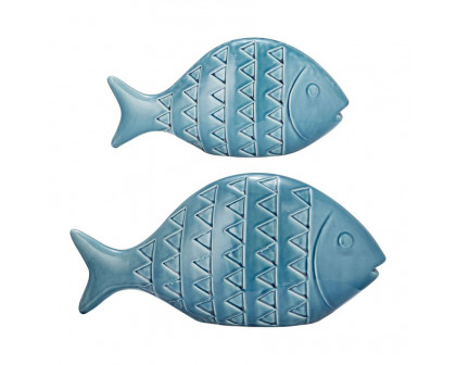 Sagebrook 13" Ceramic Zigzag Scaled Fish - Blue