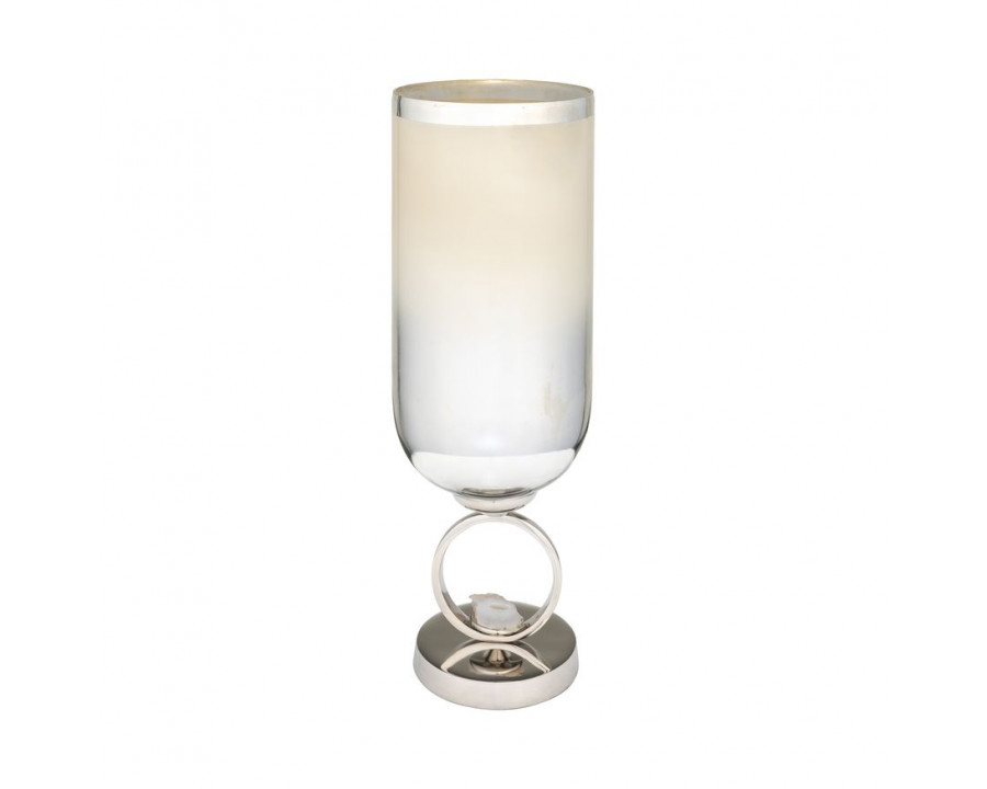 Sagebrook 17" Glass Vase With Metal Base Stone Accent - Pearl