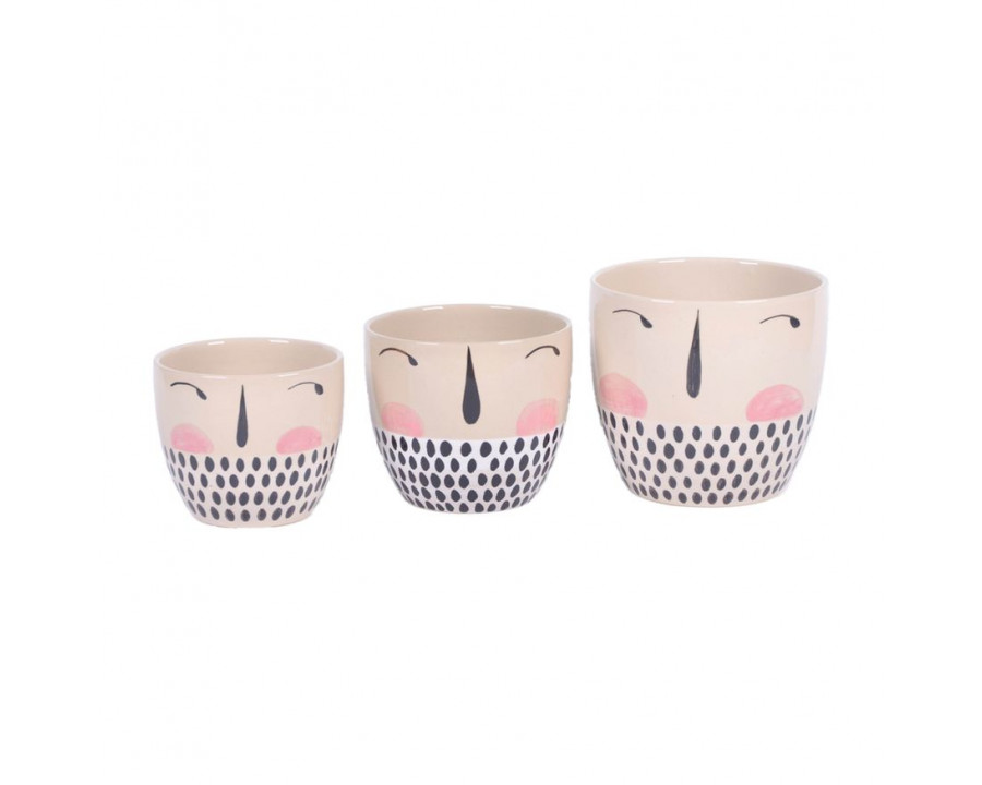 Sagebrook - 6"/7"/8" Painted Face Ceramic Planters (Set Of 3) in Multi