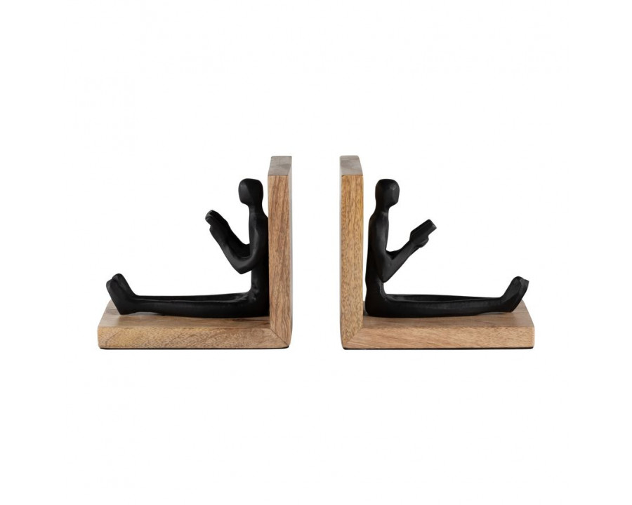 Sagebrook - 6" Wood Man Reading Bookends (Set Of 2) in Brown/Black