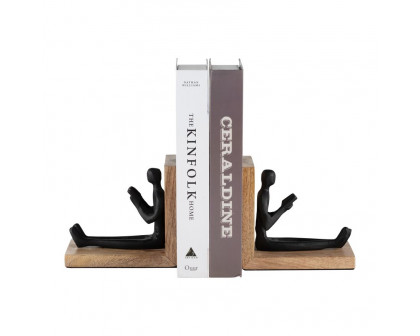 Sagebrook™ 6" Wood Man Reading Bookends (Set Of 2) - Brown/Black