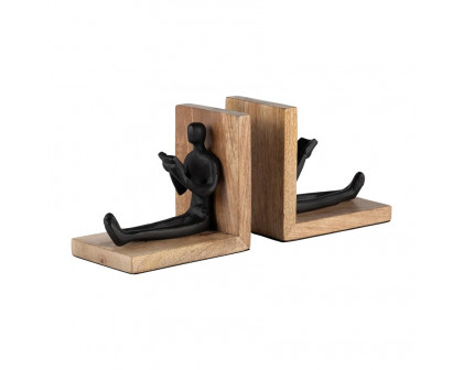 Sagebrook™ 6" Wood Man Reading Bookends (Set Of 2) - Brown/Black