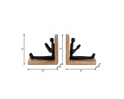 Sagebrook™ 6" Wood Man Reading Bookends (Set Of 2) - Brown/Black