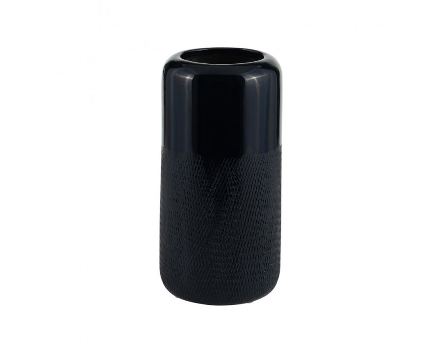 Sagebrook 10" Ceramic Grooved Vase - Navy Blue