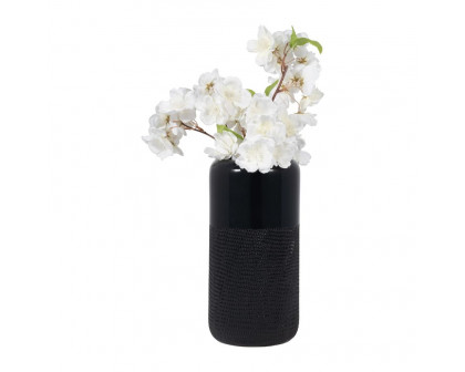 Sagebrook 10" Ceramic Grooved Vase - Black