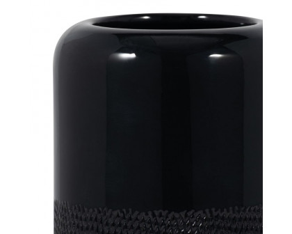 Sagebrook 10" Ceramic Grooved Vase - Black