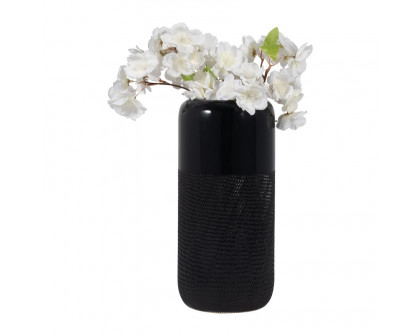 Sagebrook 12" Ceramic Grooved Vase - Black