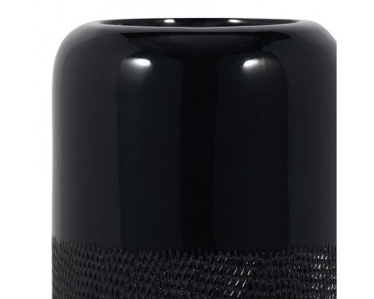 Sagebrook 12" Ceramic Grooved Vase - Black