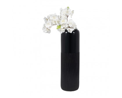 Sagebrook 18" Ceramic Grooved Vase - Black