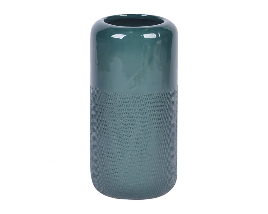 Sagebrook 12" Ceramic Grooved Vase - Forest Green